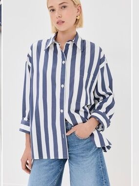 TWP "New Earl" Indigo & Off-White Striped Button Down